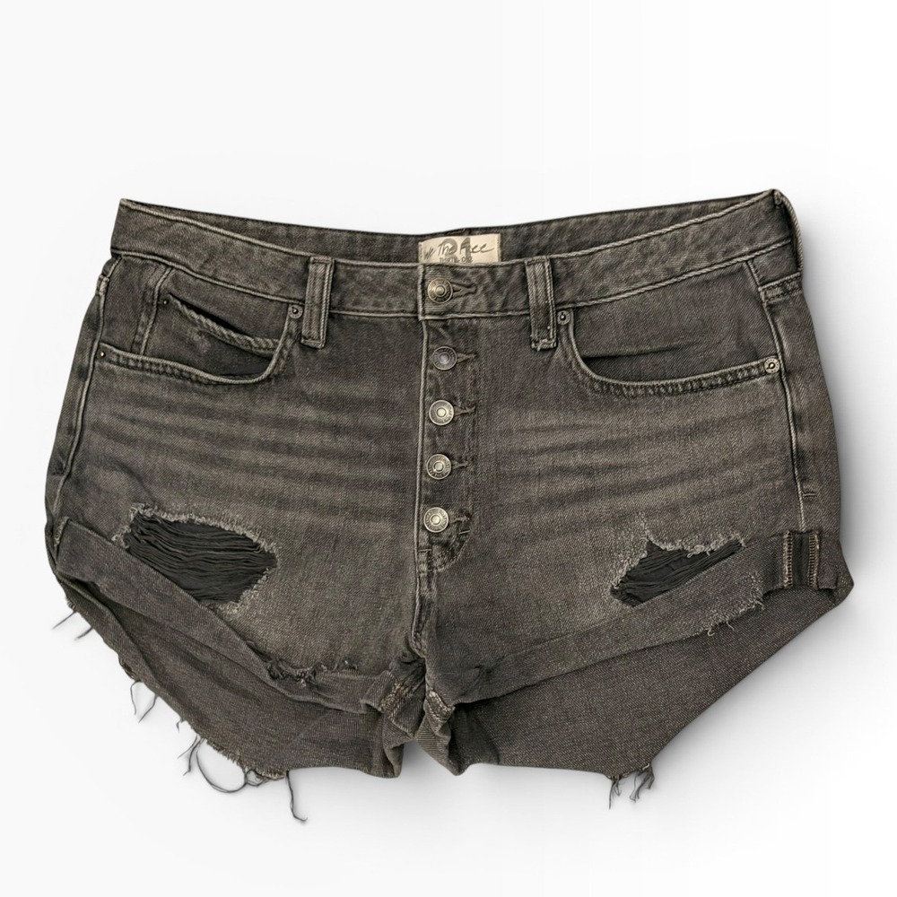 We The Free Free People Distressed Denim Shorts Washed Black Size 31 Button Fly